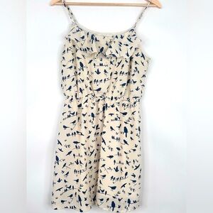 Olive & Oak Cream and Navy Bird Accent Shift Dress Size Medium